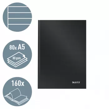 Leitz Notebook Solid Hardcover A5 Liniert 90 g 80 Blatt, Monochromatisch, Schwarz, A5, 80 Blatt, Glänzend, 80 g/m²