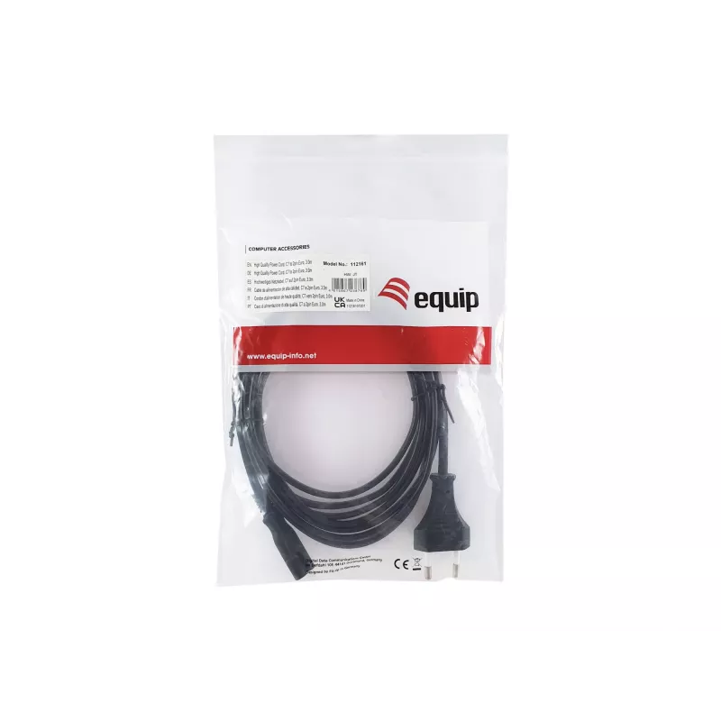 Equip High Quality Netzkabel, C7 auf 2-pol Euro, 3,0 m, 3 m, 2-pol, C7-Kupplung, H03VVH2-F, 250 V, 2,5 A
