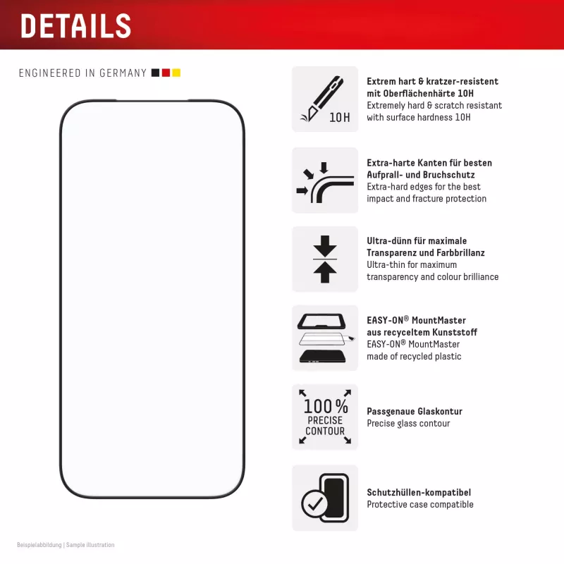 Displex Premium Displayschutzfolie (Full Abdeckung, 10H) für Apple iPhone 17, Full Abdeckung