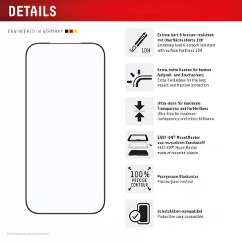 Displayschutz e.v.i. Displex iPhone 17 Pro Premium mit Montagehilfe – kratzfest, transparent/schwarz