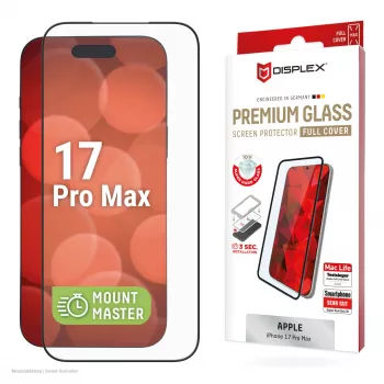 Displayschutzfolie e.v.i. Displex Premium für iPhone 17 Pro Max mit Mount Master (kratz- und schmutzabweisend, transparent/schwarz)