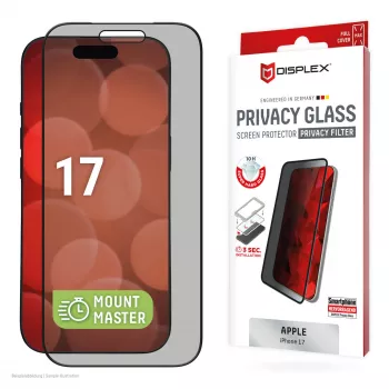 Displex Sichtschutz-Displayschutzfolie (10H) für Apple iPhone 17 — Gehärtetes Glas, Blickschutzfilter, kratzfest, stoßfest