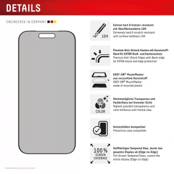 Displex Sichtschutz-Displayschutzfolie (10H) für Apple iPhone 17 — Gehärtetes Glas, Blickschutzfilter, kratzfest, stoßfest