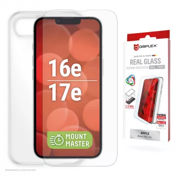 Displayschutzfolie und Hülle e.v.i. Displex für Apple iPhone 16e/17e, gehärtetes Glas, transparent, kratzfest