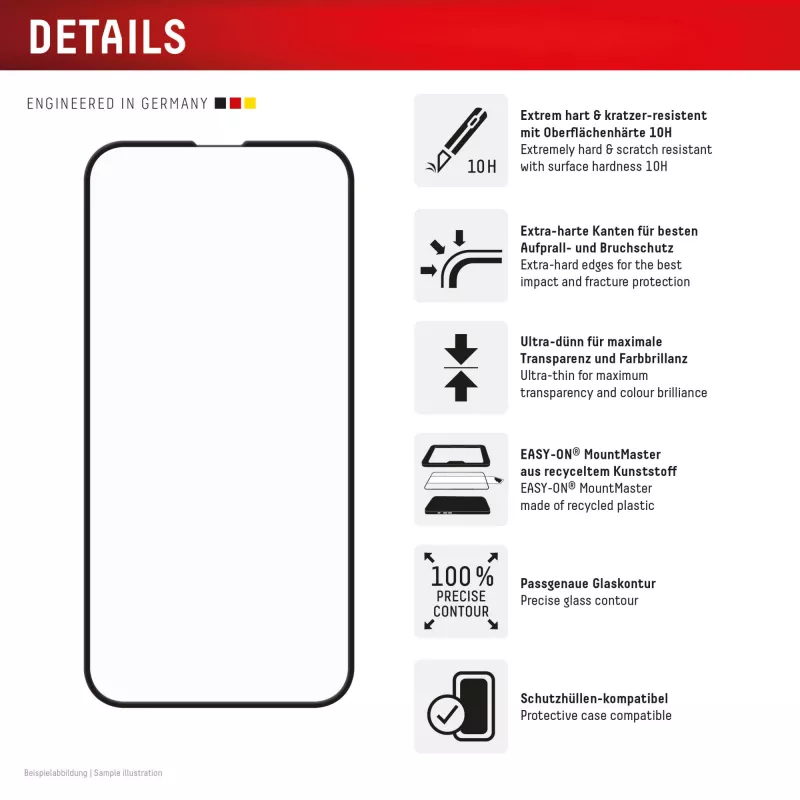 Displex Premium Schutzglas aus gehärtetem Glas (Full Abdeckung, 10H) für Apple iPhone 16e/17e