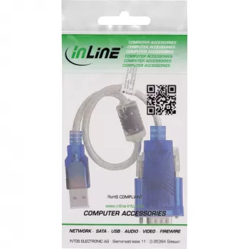 InLine 33304X USB-zu-Seriell-Adapterkabel mit Ferrit, USB-A auf 9-polig Sub-D Stecker