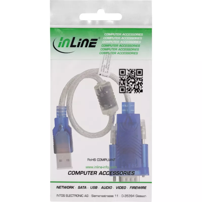 InLine 33304X USB-zu-Seriell-Adapterkabel mit Ferrit, USB-A auf 9-polig Sub-D Stecker