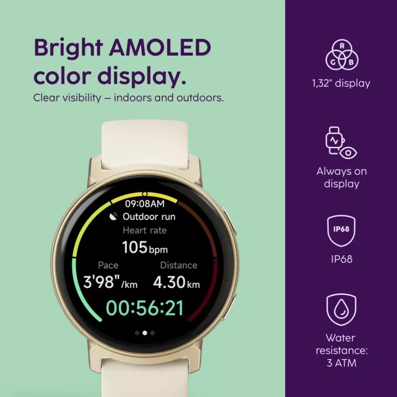 Hama Arion 3,35 cm (1,32 Zoll) AMOLED 43 mm Digital 466 x 466 Pixel Touchscreen Gold GPS (Satellit)