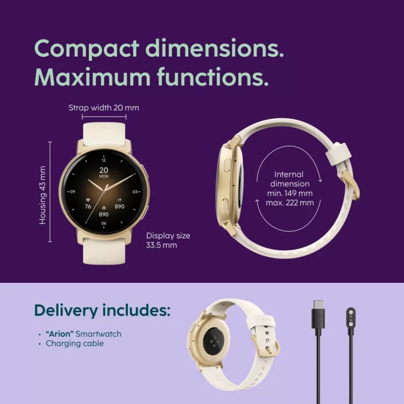 Hama Arion 3,35 cm (1,32 Zoll) AMOLED 43 mm Digital 466 x 466 Pixel Touchscreen Gold GPS (Satellit)