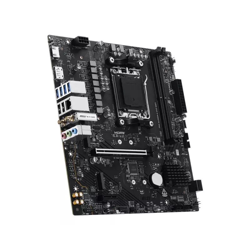 Motherboard MSI Pro A620AM-G EVO WIFI — AMD A620A Chipsatz, Sockel AM5, micro ATX, DDR5, 2 Speicherslots, Wi‑Fi 6E, 2,5Gb Ethernet