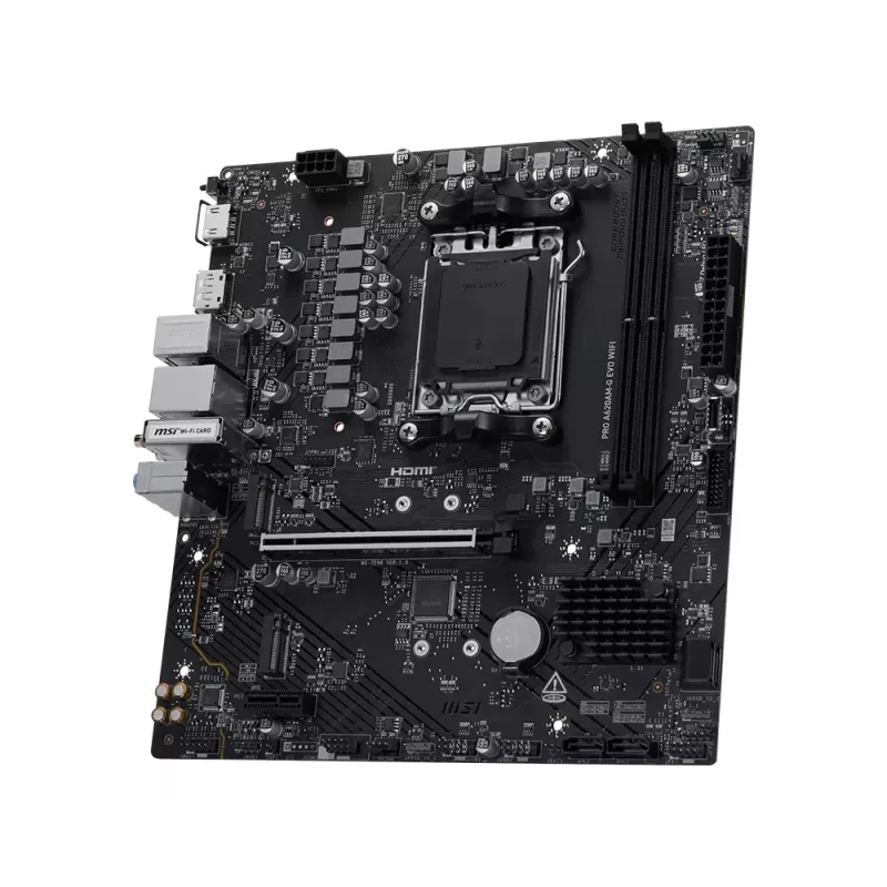 Motherboard MSI Pro A620AM-G EVO WIFI — AMD A620A Chipsatz, Sockel AM5, micro ATX, DDR5, 2 Speicherslots, Wi‑Fi 6E, 2,5Gb Ethernet