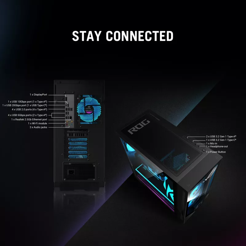 ASUS ROG G700 GM700TZ-R8400F004WS AMD Ryzen™ 5 8400F 32 GB DDR5-SDRAM 1 TB SSD NVIDIA GeForce RTX 5060 Ti Windows 11 Home Tower PC Schwarz