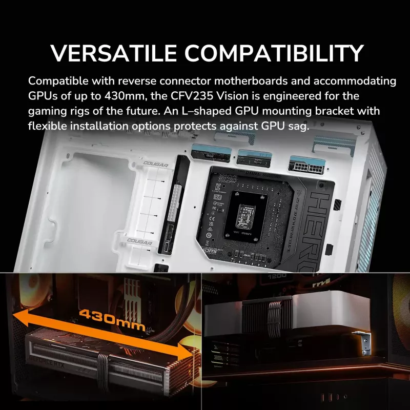 Cougar CFV235 Vision Midi Tower PC-Gehäuse, ARGB, 9,16-Zoll-LCD (1920×462), gehärtetes Glas, schwarz