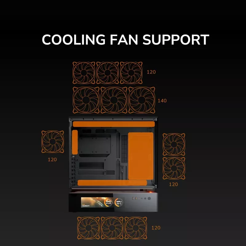 Cougar CFV235 Vision Midi Tower PC-Gehäuse, ARGB, 9,16-Zoll-LCD (1920×462), gehärtetes Glas, schwarz