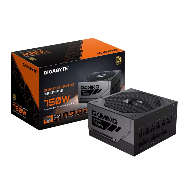 GIGABYTE GAMING 750GM PG5 Netzteil - PCIe 5.1, 80 PLUS Gold, vollmodularer Aufbau, 135-mm-Lüfter, ATX 3.1 kompatibel, EU-Stecker