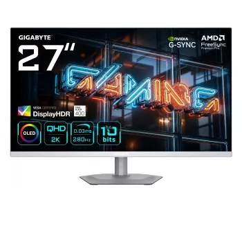 GIGABYTE MO27Q2A ICE 27 Zoll QD‑OLED Gaming‑Monitor — 2560×1440, 280 Hz, 0,03 ms, 250 cd/m², HDMI 2.1, DisplayPort 1.4