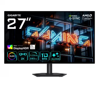 GIGABYTE MO27Q28GR 27 Zoll WOLED QHD Gaming-Monitor – 2560×1440, 280 Hz, 0,03 ms, 335 cd/m², HDMI 2.1, DisplayPort 1.4