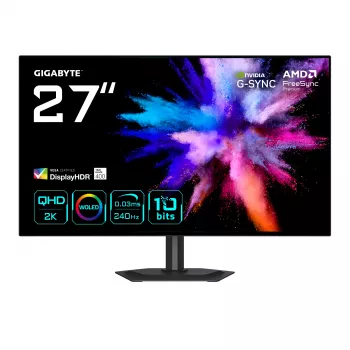 27 Zoll OLED 2K QHD Gaming-Monitor GIGABYTE GO27Q24G — 2560x1440, 240Hz, 0,03ms, FreeSync Premium, G-Sync Kompatibel, HDMI 2.1, DP 1.4