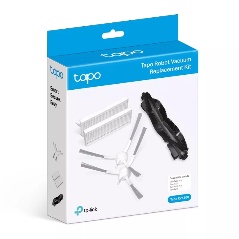 Zubehörset für TP-Link Tapo RVA100 Saugroboter — 2 waschbare HEPA-Filter, Hauptbürste, 2 Seitenbürsten (schwarz/weiß)