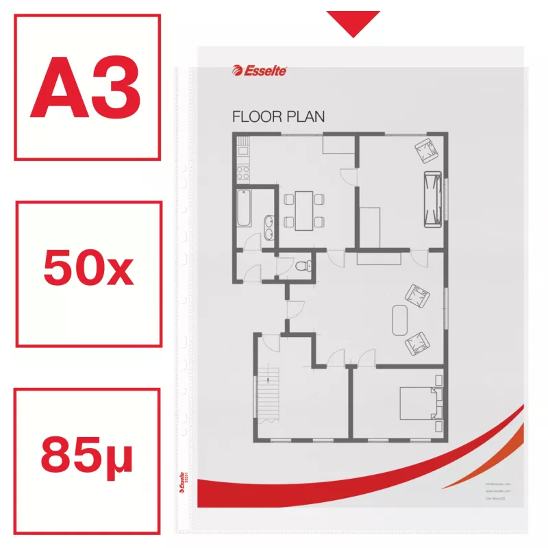 Esselte Quality Pocket A3 Hochformat, 30% recycelter Kunststoff aus Pre-Consumer-Material