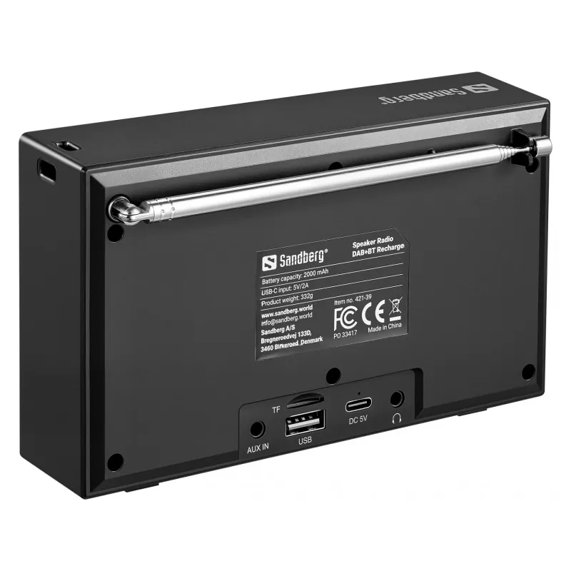 Sandberg Lautsprecher Radio DAB+BT Wiederaufladbar, Tragbar, Analog & digital, DAB+, FM, 87,5 - 108 MHz, 174 - 240 MHz, 3 W