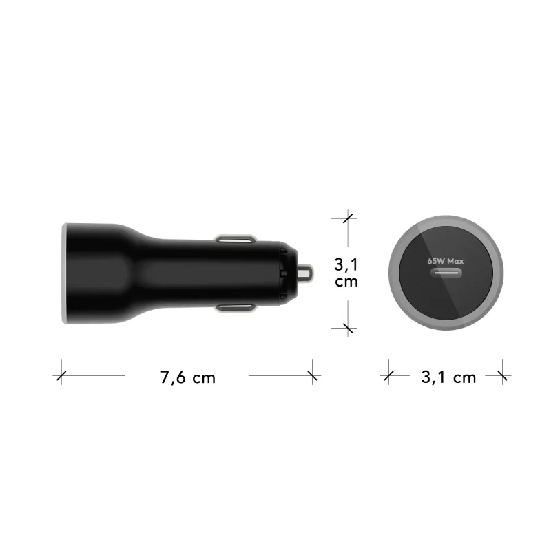 Auto-Ladegerät USB-C 65W von d bramante re-charge – 12–24V Zigarettenanzünder, 1× USB-C, Schwarz