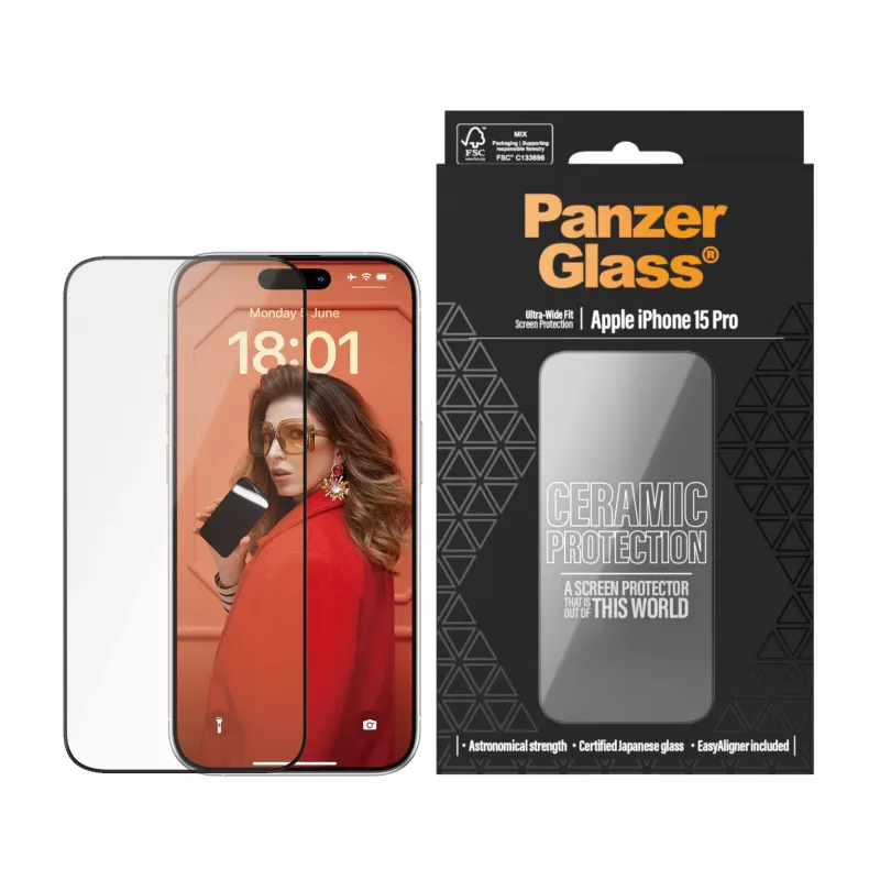 PanzerGlass ® Ceramic Screen Protector iPhone 15 Pro | Ultra-Wide Fit mit EasyAligner