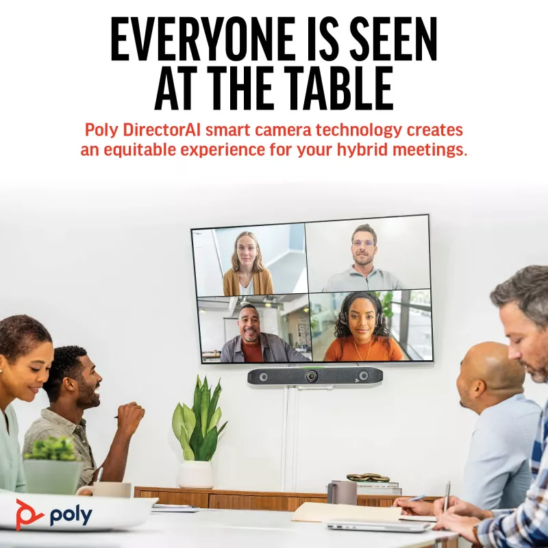 HP Poly Studio X52 All-In-One Video Bar, Gruppen-Videokonferenzsystem, 4K Ultra HD, 30 fps, 95°, 5x, Android