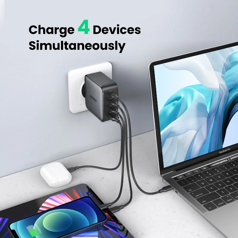 Ladegerät Ugreen Nexode 100W GaN USB-C USB-A Schnellladung 3 Ports