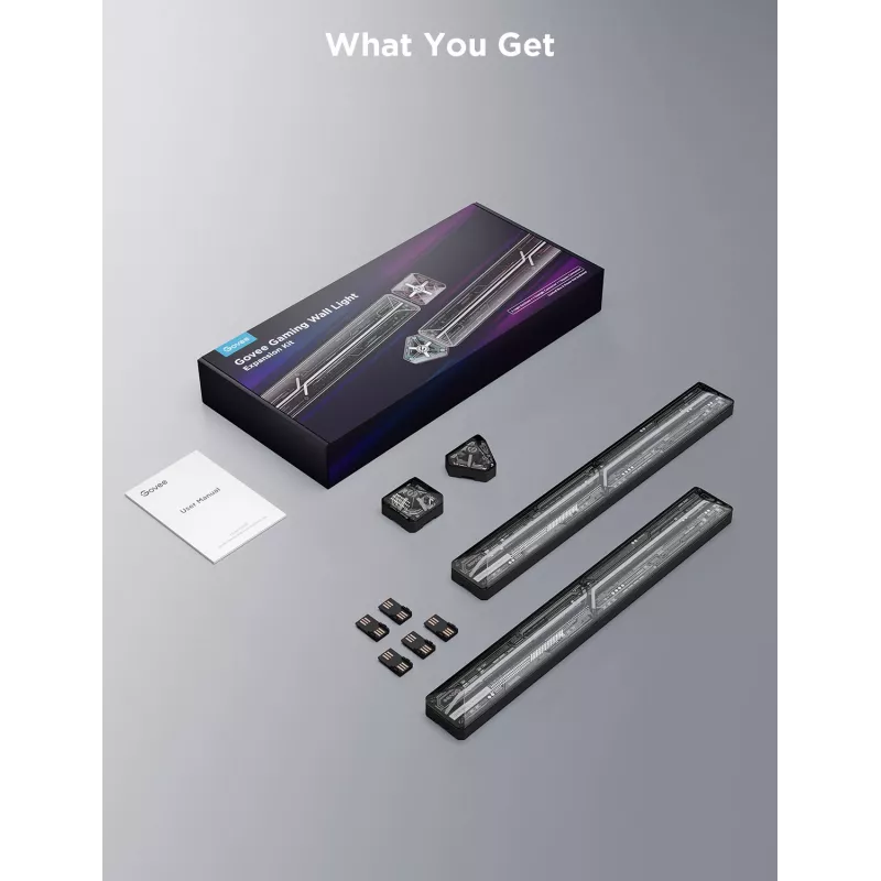 Smart Gaming Wandlicht Erweiterungsset Govee H10630A5 — 2 Röhren mit quadratischen und dreieckigen Verbindern, Wi‑Fi/Bluetooth, 36V Eingang