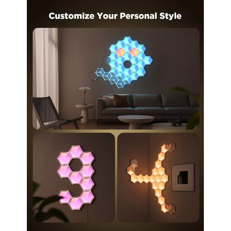 Smartes Wandleuchten-Set Govee Glide Hexagon Light Panels Ultra Erweiterungspack – Wi-Fi/Bluetooth, 36 V Eingang, grau