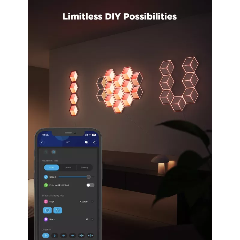 Smartes Wandleuchten-Set Govee Glide Hexagon Light Panels Ultra Erweiterungspack – Wi-Fi/Bluetooth, 36 V Eingang, grau
