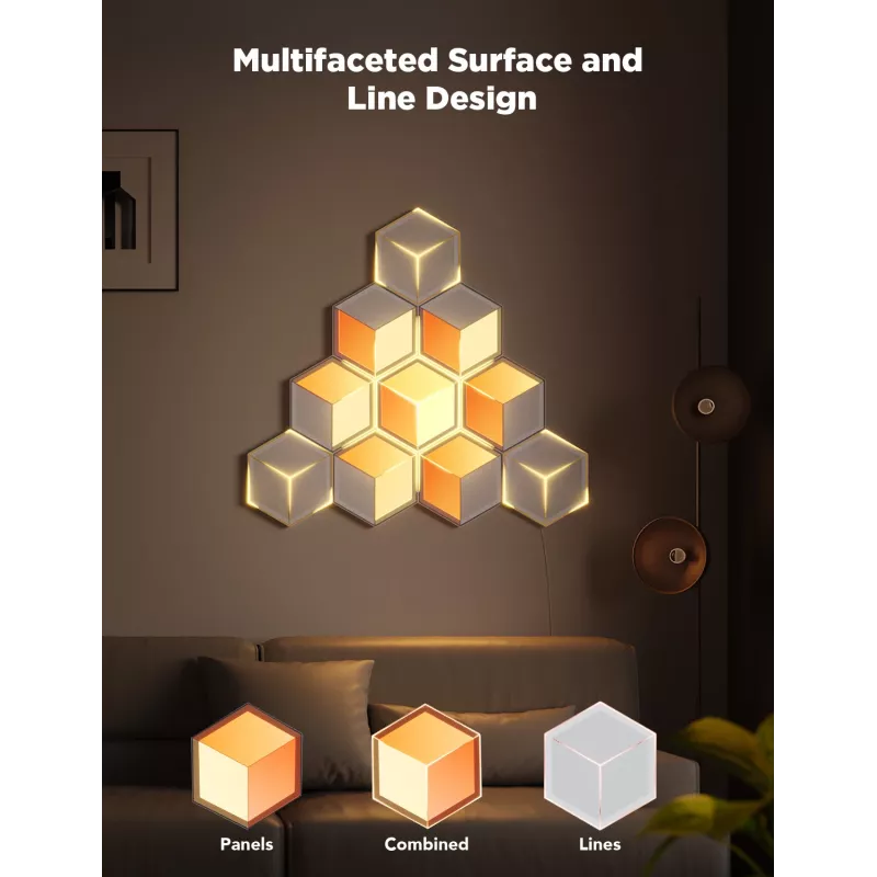 Smartes Wandleuchten-Set Govee Glide Hexagon Light Panels Ultra Erweiterungspack – Wi-Fi/Bluetooth, 36 V Eingang, grau