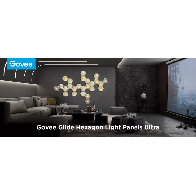 Smartes Wandleuchten-Set Govee Glide Hexagon Light Panels Ultra Erweiterungspack – Wi-Fi/Bluetooth, 36 V Eingang, grau
