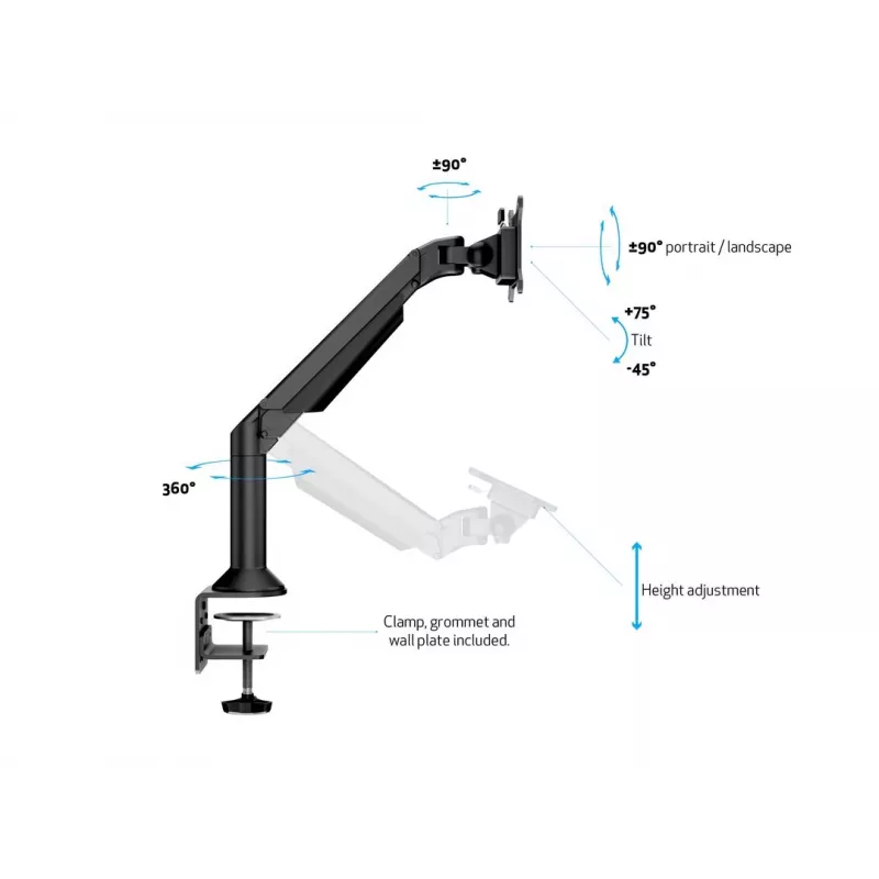 Multibrackets M VESA Gas Lift Arm Schreibtisch- oder Wandhalterung Basic Schwarz Klemme/Durchschraubmontage 10 kg