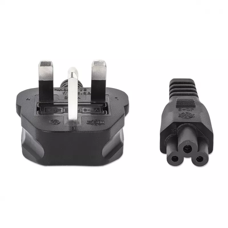 Manhattan Netzkabel, UK 3-poliger Stecker auf C5-Buchse (Kleeblatt/dreieckig), 1,8 m, 16 A, Kabel, lebenslange Garantie
