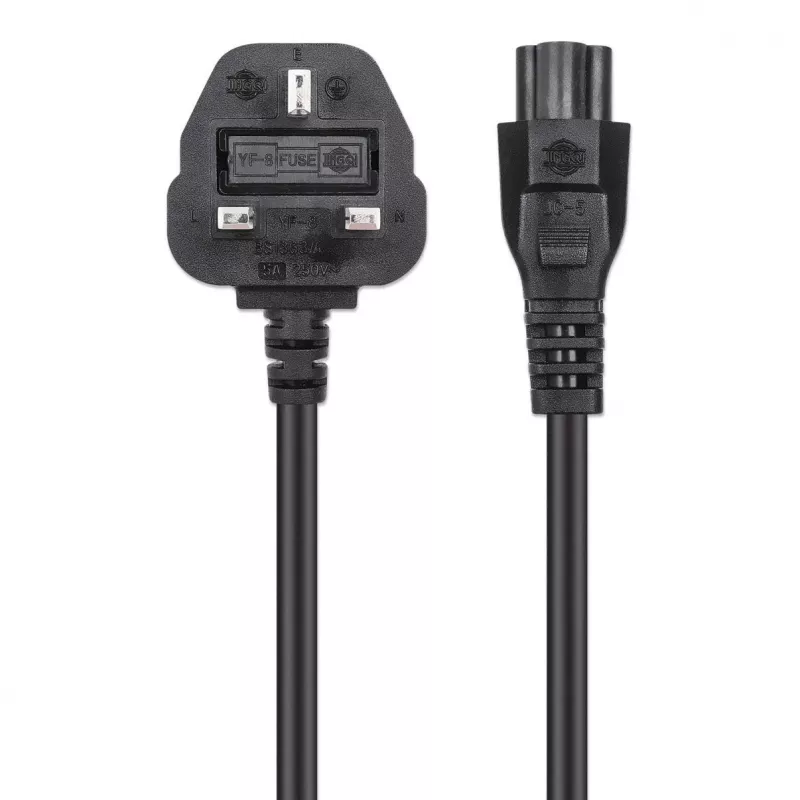 Manhattan Netzkabel, UK 3-poliger Stecker auf C5-Buchse (Kleeblatt/dreieckig), 1,8 m, 16 A, Kabel, lebenslange Garantie