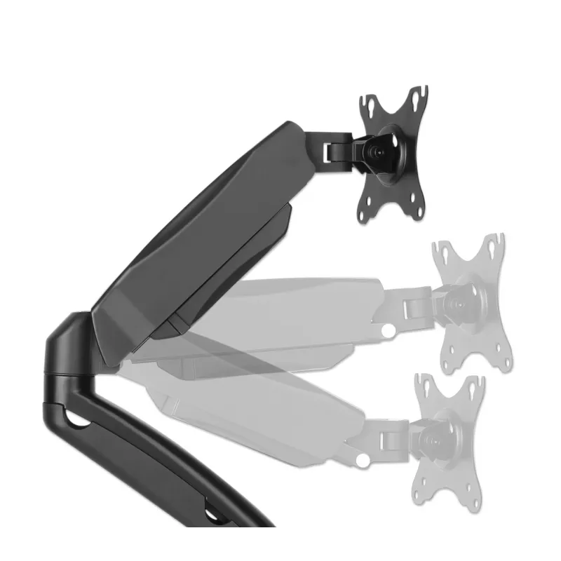 Manhattan Dual-Deskmount für TV & Monitore (voll beweglicher Gasdruckfederarm), Für Bildschirme von 10 Zoll bis 27 Zoll, C-Klemme oder Tischdurchführung, VESA-Kompatibilität: 75x75 und 100x100 mm – Überprüfen Sie die Abmessungen der vier Befestigungslöcher auf der Rückseite des Bildschirms, um sicherzustellen, dass sie passen, Max. 9 kg (pro Arm), Halterung