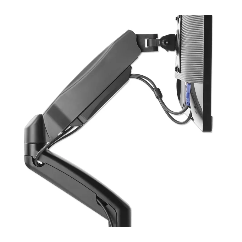 Manhattan Dual-Deskmount für TV & Monitore (voll beweglicher Gasdruckfederarm), Für Bildschirme von 10 Zoll bis 27 Zoll, C-Klemme oder Tischdurchführung, VESA-Kompatibilität: 75x75 und 100x100 mm – Überprüfen Sie die Abmessungen der vier Befestigungslöcher auf der Rückseite des Bildschirms, um sicherzustellen, dass sie passen, Max. 9 kg (pro Arm), Halterung