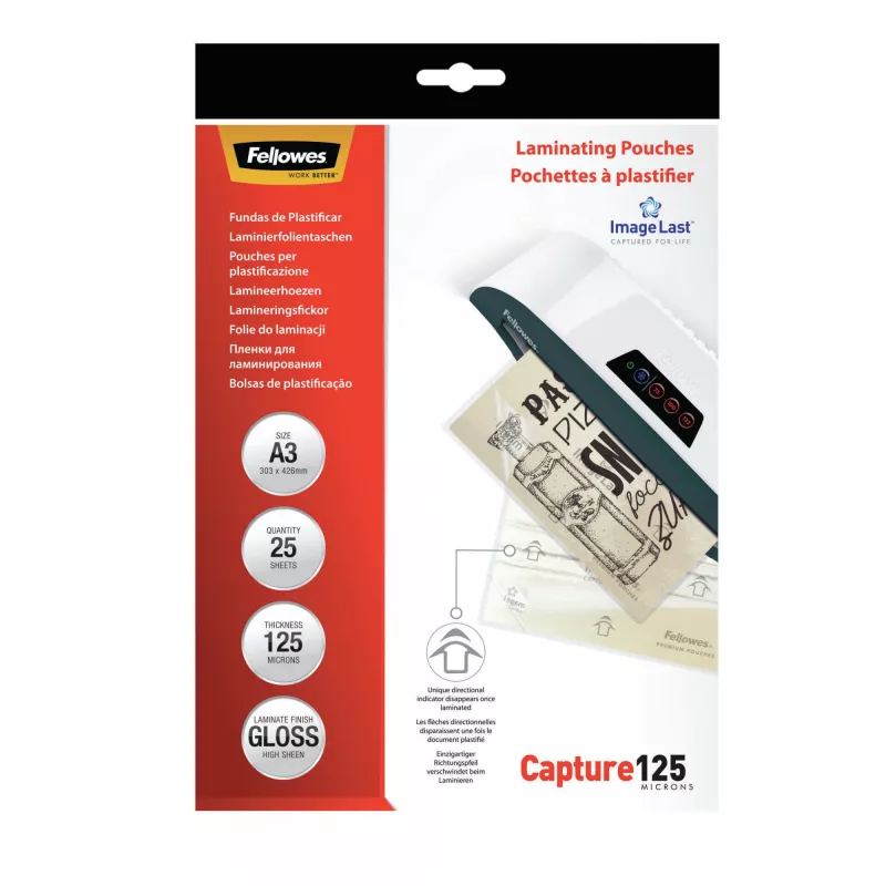 Fellowes ImageLast A3 125 Micron Laminierfolien - 25er-Packung, glänzend, transparent, A3, 0,125 mm, 436 mm, 310 mm