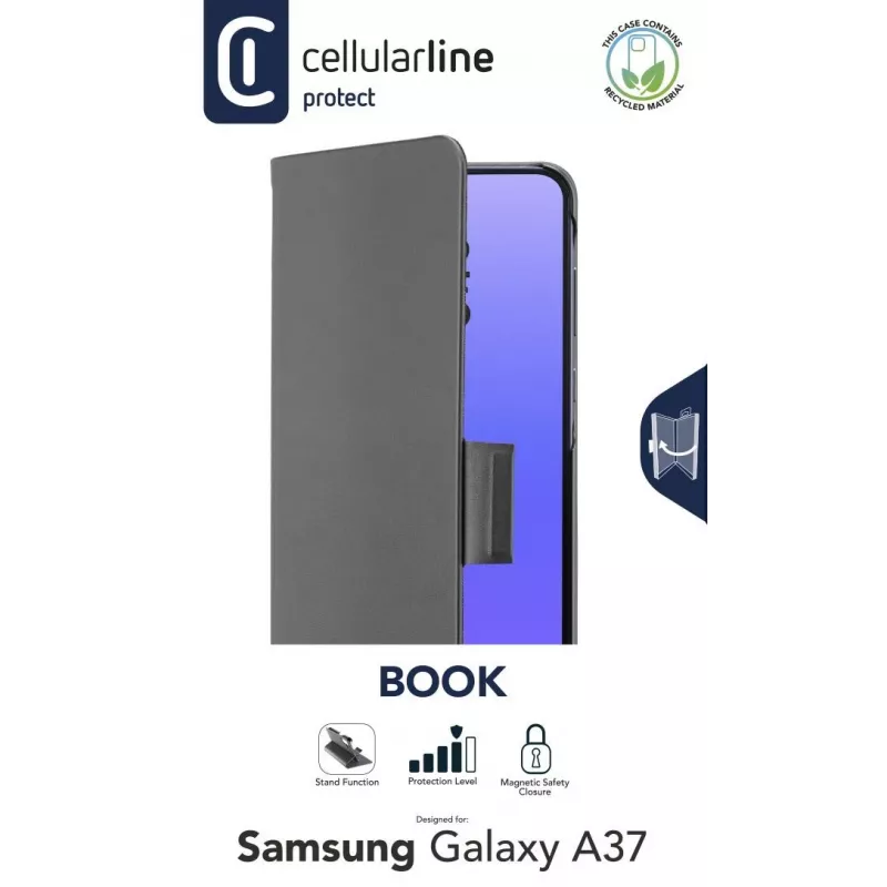 Cellularline BOOK 3 – Galaxy A37 Bookstyle-Hülle mit Magnetverschluss, Kartenfach und einfacher Kartenentnahme. Schützt Ihr Telefon, ohne den Zugang zu Tasten und Anschlüssen zu blockieren.