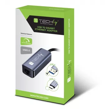 Techly IDATA USB-ETGIGA-AA Laptop-Dockingstation/Port-Replikator Kabelgebunden USB 3.2 Gen 1 (3.1 Gen 1) Typ-A Schwarz, Silber