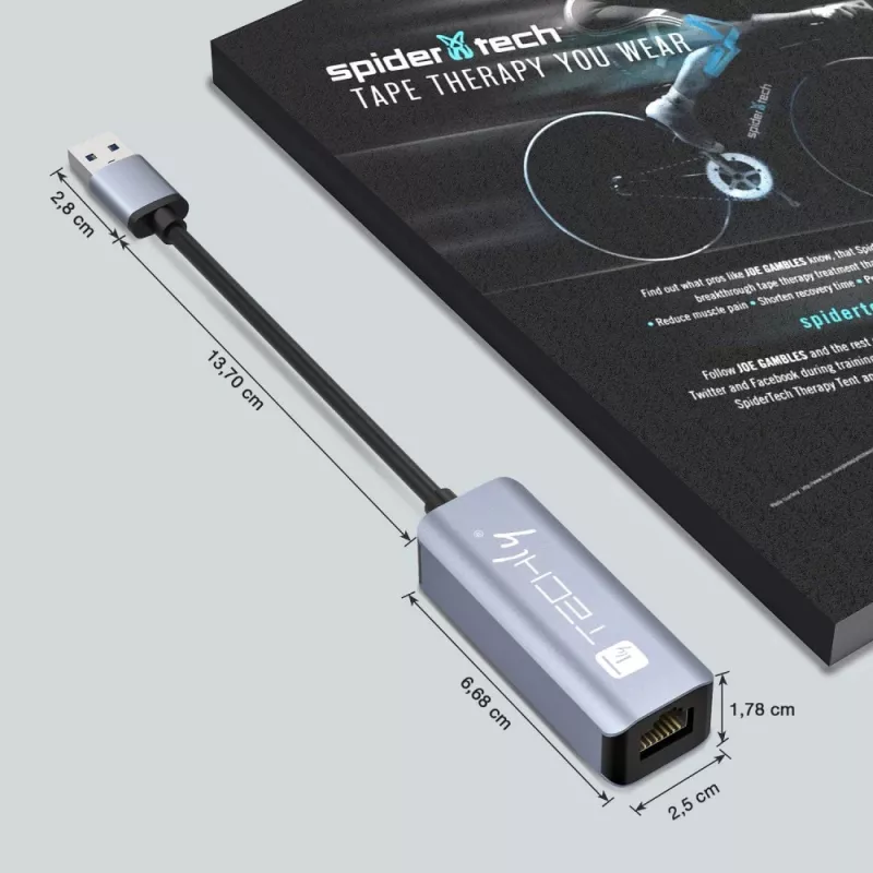 Techly IDATA USB-ETGIGA-AA Laptop-Dockingstation/Port-Replikator Kabelgebunden USB 3.2 Gen 1 (3.1 Gen 1) Typ-A Schwarz, Silber