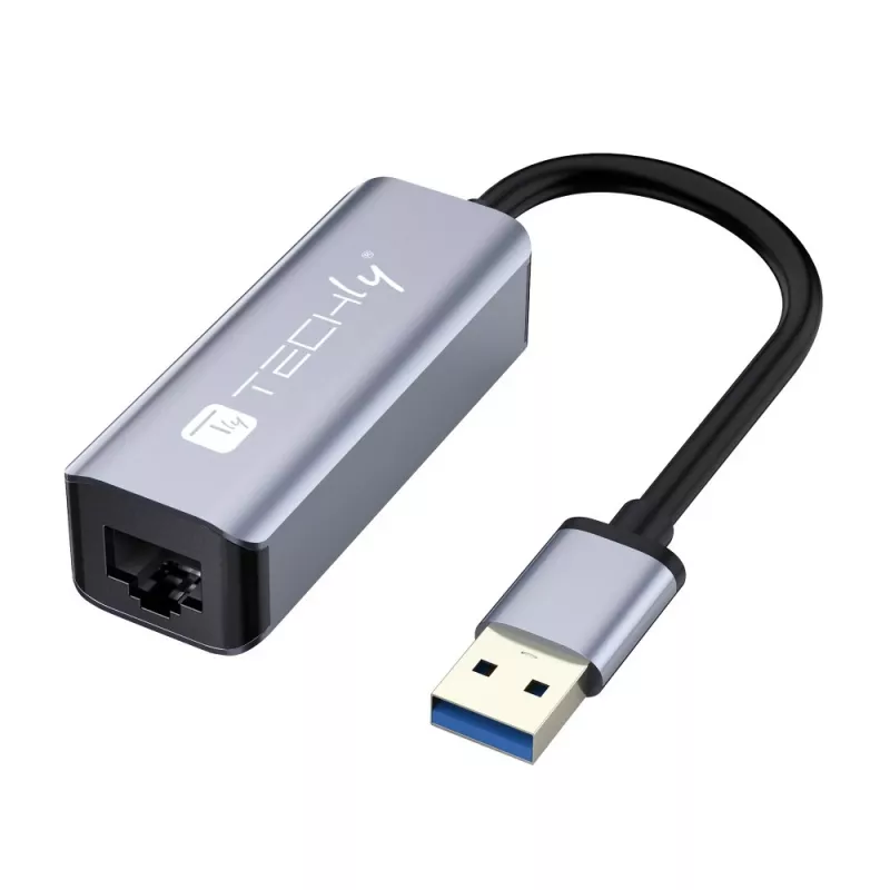 Techly IDATA USB-ETGIGA-AA Laptop-Dockingstation/Port-Replikator Kabelgebunden USB 3.2 Gen 1 (3.1 Gen 1) Typ-A Schwarz, Silber