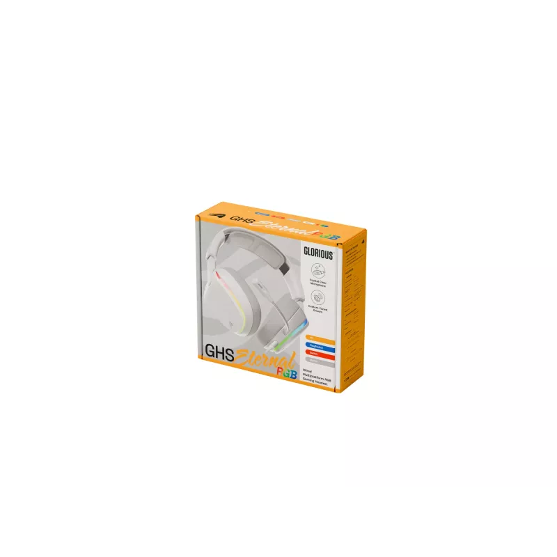 Glorious Gaming Glorious GHS Eternal RGB - Stereo RGB Gaming Headset für PC, PS5, PS4, Switch - Individuell abgestimmte abgewinkelte Treiber, verstellbares, kristallklares abnehmbares Mikrofon, USB-C - Langlebig, Komfort für den ganzen Tag und die ganze Nacht - Weiß