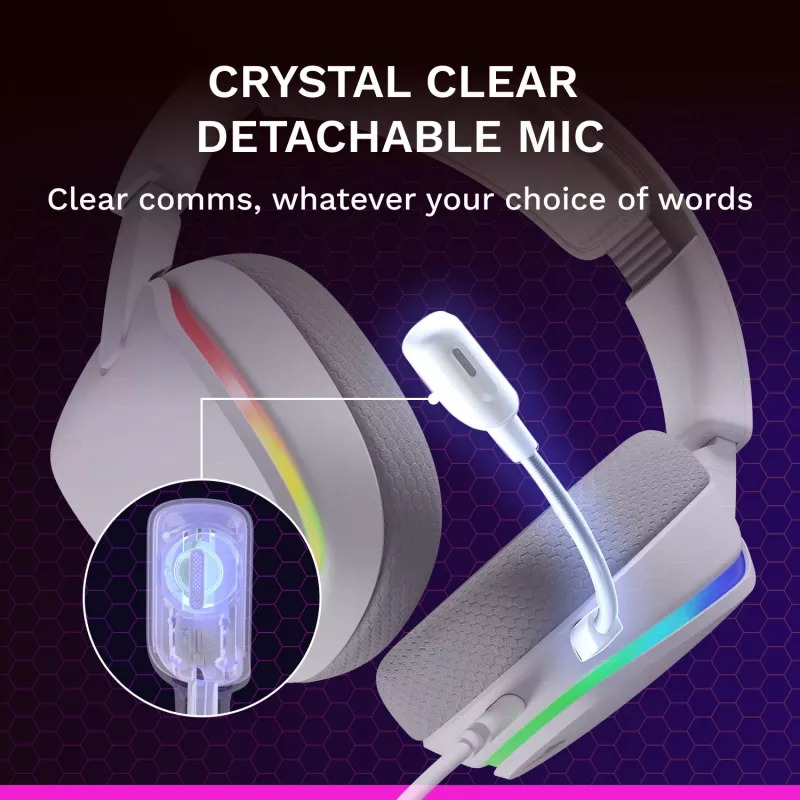 Glorious Gaming Glorious GHS Eternal RGB - Stereo RGB Gaming Headset für PC, PS5, PS4, Switch - Individuell abgestimmte abgewinkelte Treiber, verstellbares, kristallklares abnehmbares Mikrofon, USB-C - Langlebig, Komfort für den ganzen Tag und die ganze Nacht - Weiß