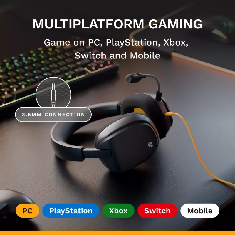 Glorious Gaming Glorious GHS Eternal - Stereo-Gaming-Headset für PC, PS5, PS4, Xbox, Switch - Individuell abgestimmte, abgewinkelte Treiber, verstellbares, kristallklares, abnehmbares Mikrofon, 3,5 mm - Robust, ganztägiger und nächtlicher Komfort - Schwarz