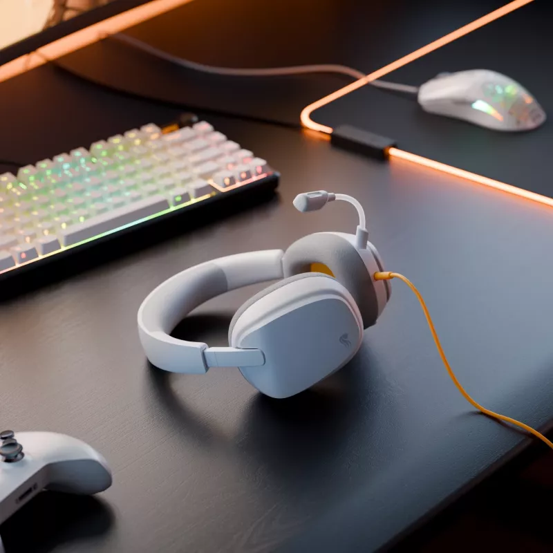 Glorious Gaming Glorious GHS Eternal - Stereo-Gaming-Headset für PC, PS5, PS4, Xbox, Switch - Speziell abgestimmte, abgewinkelte Treiber, verstellbares, kristallklares, abnehmbares Mikrofon, 3,5 mm - Langlebig, ganztägiger und nächtlicher Komfort - Weiß