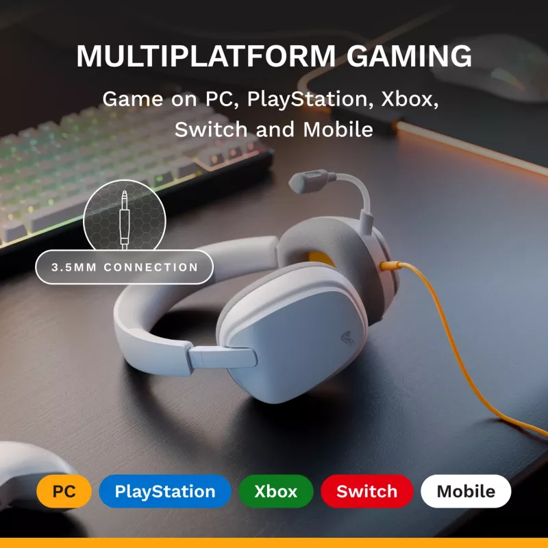 Glorious Gaming Glorious GHS Eternal - Stereo-Gaming-Headset für PC, PS5, PS4, Xbox, Switch - Speziell abgestimmte, abgewinkelte Treiber, verstellbares, kristallklares, abnehmbares Mikrofon, 3,5 mm - Langlebig, ganztägiger und nächtlicher Komfort - Weiß