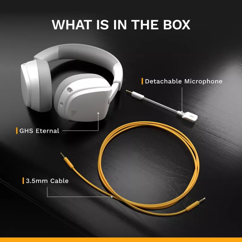 Glorious Gaming Glorious GHS Eternal - Stereo-Gaming-Headset für PC, PS5, PS4, Xbox, Switch - Speziell abgestimmte, abgewinkelte Treiber, verstellbares, kristallklares, abnehmbares Mikrofon, 3,5 mm - Langlebig, ganztägiger und nächtlicher Komfort - Weiß